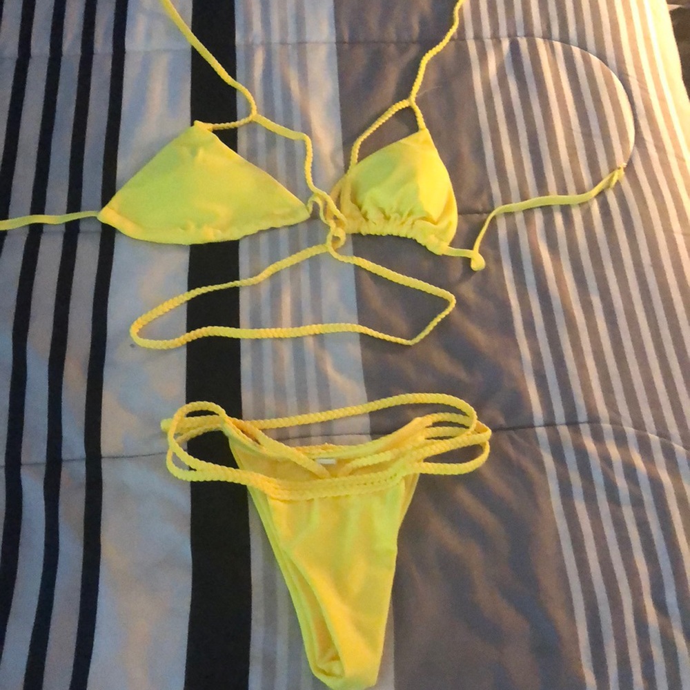 Yellow strappy braided bikini